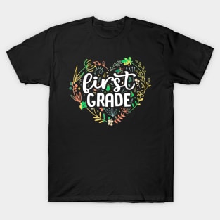 1St First Grade Floral Heart Back O School Eacher Girls T-Shirt